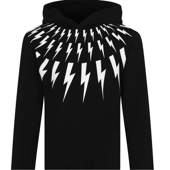 Neil Barrett Thunderbolt Fair Isle pullover hoodie sweatshirt drawstring black - Picture 12 of 12